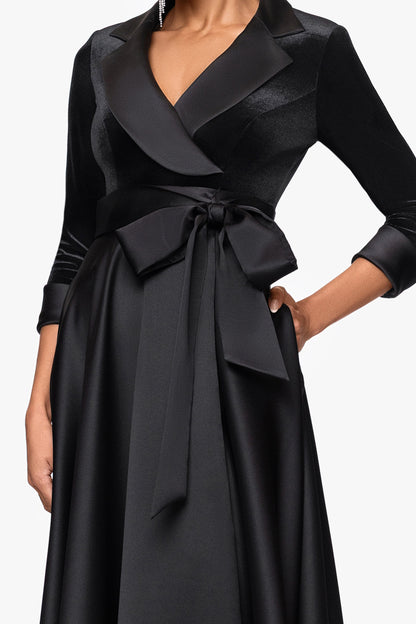 XSCAPE "Lucy" Velvet Top & Satin Skirt Tuxedo Dress