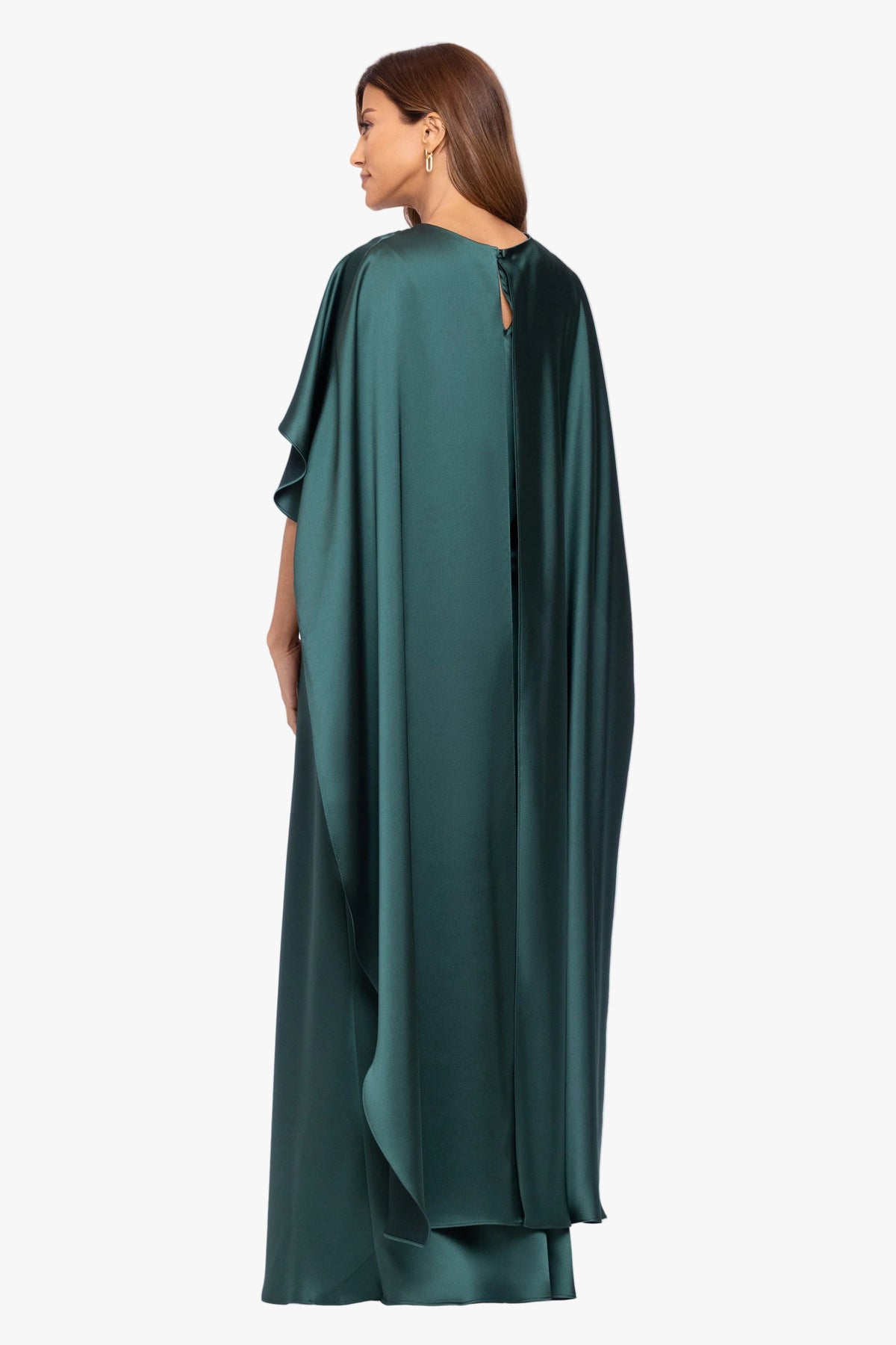 XSCAPE "Tallulah" Satin Overlay Cape Dress
