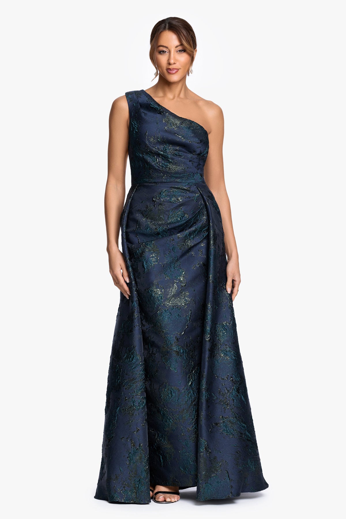 XSCAPE "Piper" Brocade One Shoulder Gown
