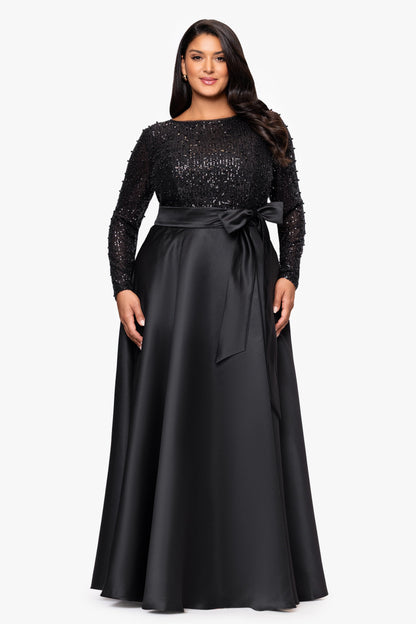XSCAPE Plus "Amanda" Sequin Top & Satin Skirt Dress