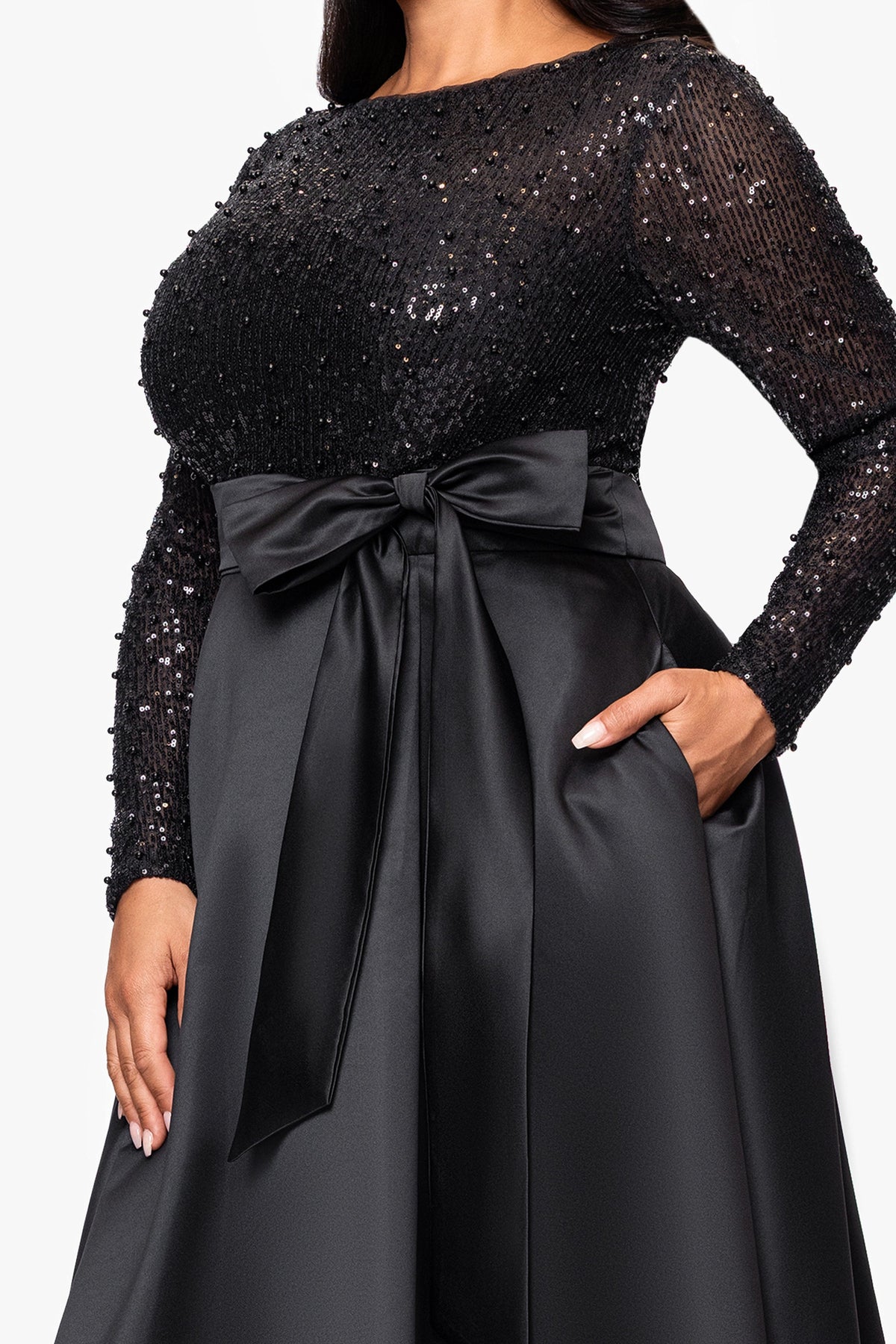 XSCAPE Plus "Amanda" Sequin Top & Satin Skirt Dress