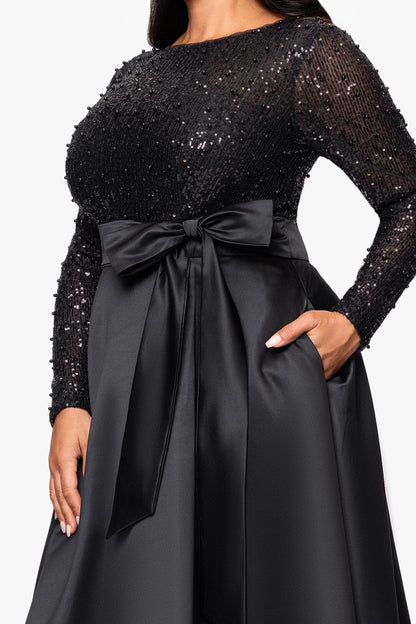 XSCAPE Plus "Amanda" Sequin Top & Satin Skirt Dress