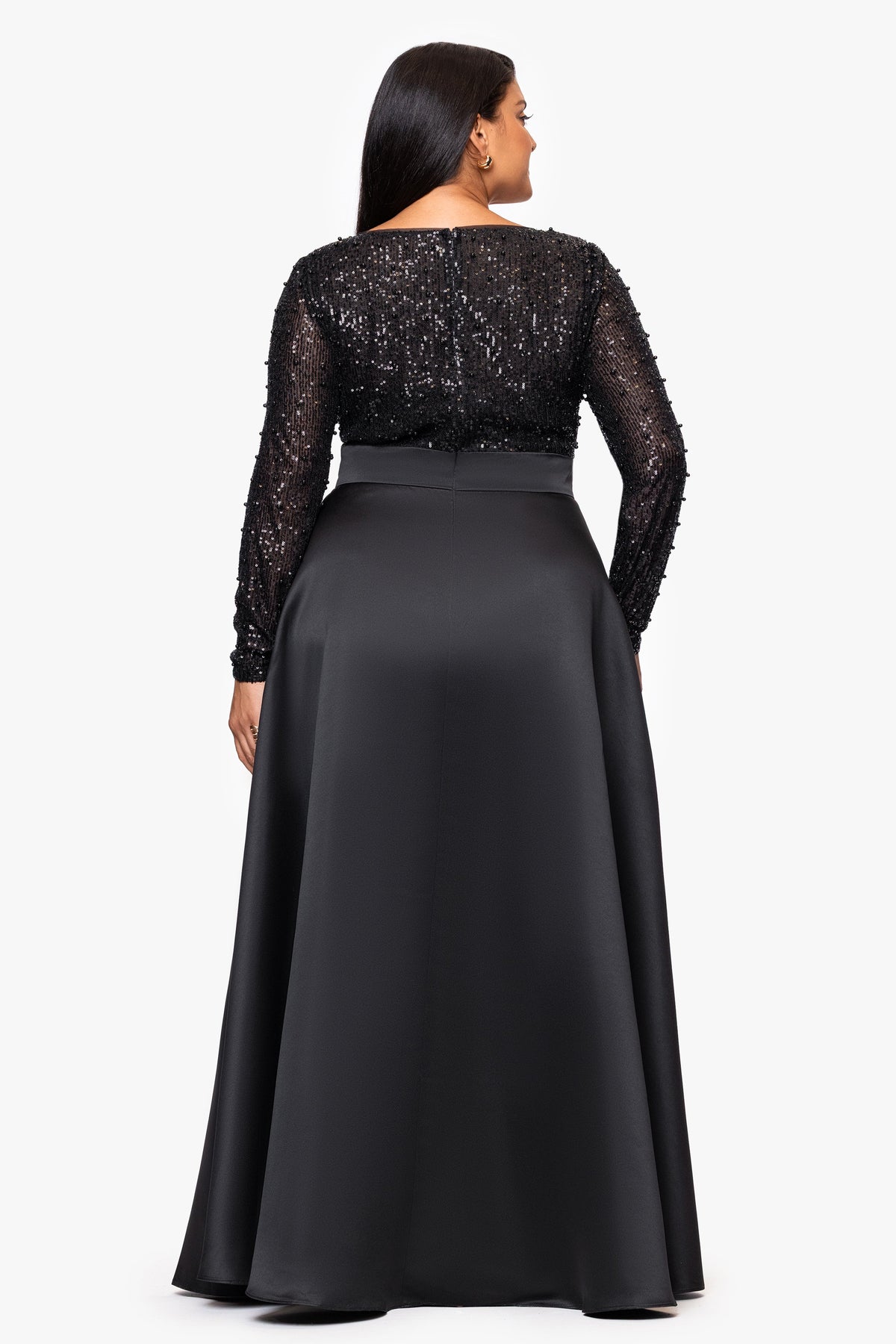 XSCAPE Plus "Amanda" Sequin Top & Satin Skirt Dress
