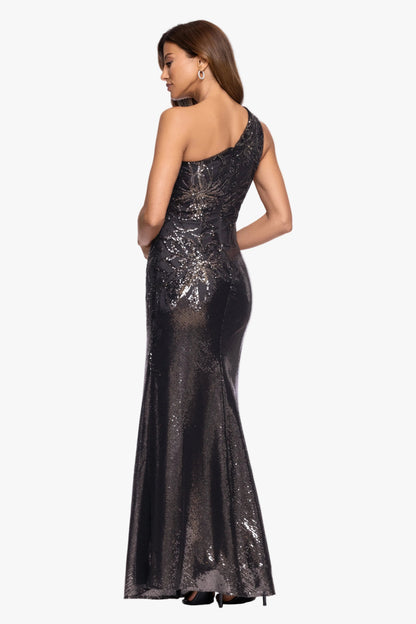 XSCAPE "Aubrey" Sequin One Shoulder Placement Dress