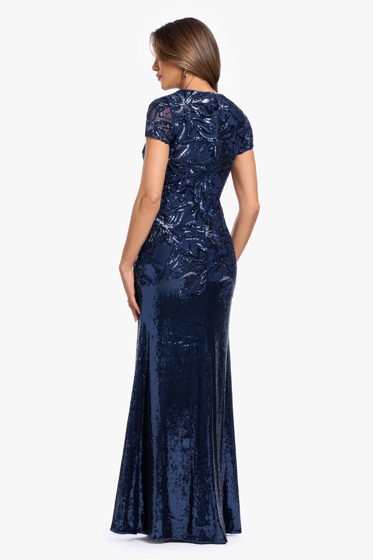 XSCAPE "Violet" Sequin Cap Sleeve Gown