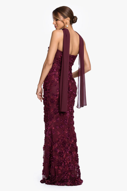 XSCAPE "" Soutache Mesh Strapless Dress With Chiffon Scarf