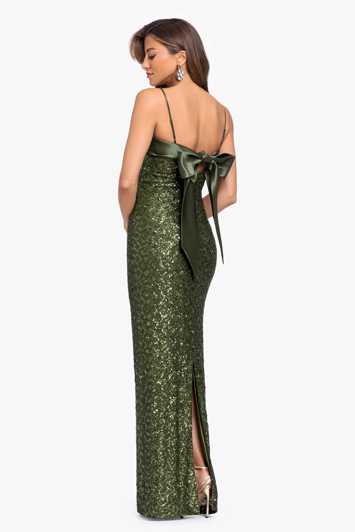 XSCAPE "Gloriana" Sequin Spaghetti Satin Combo Dress