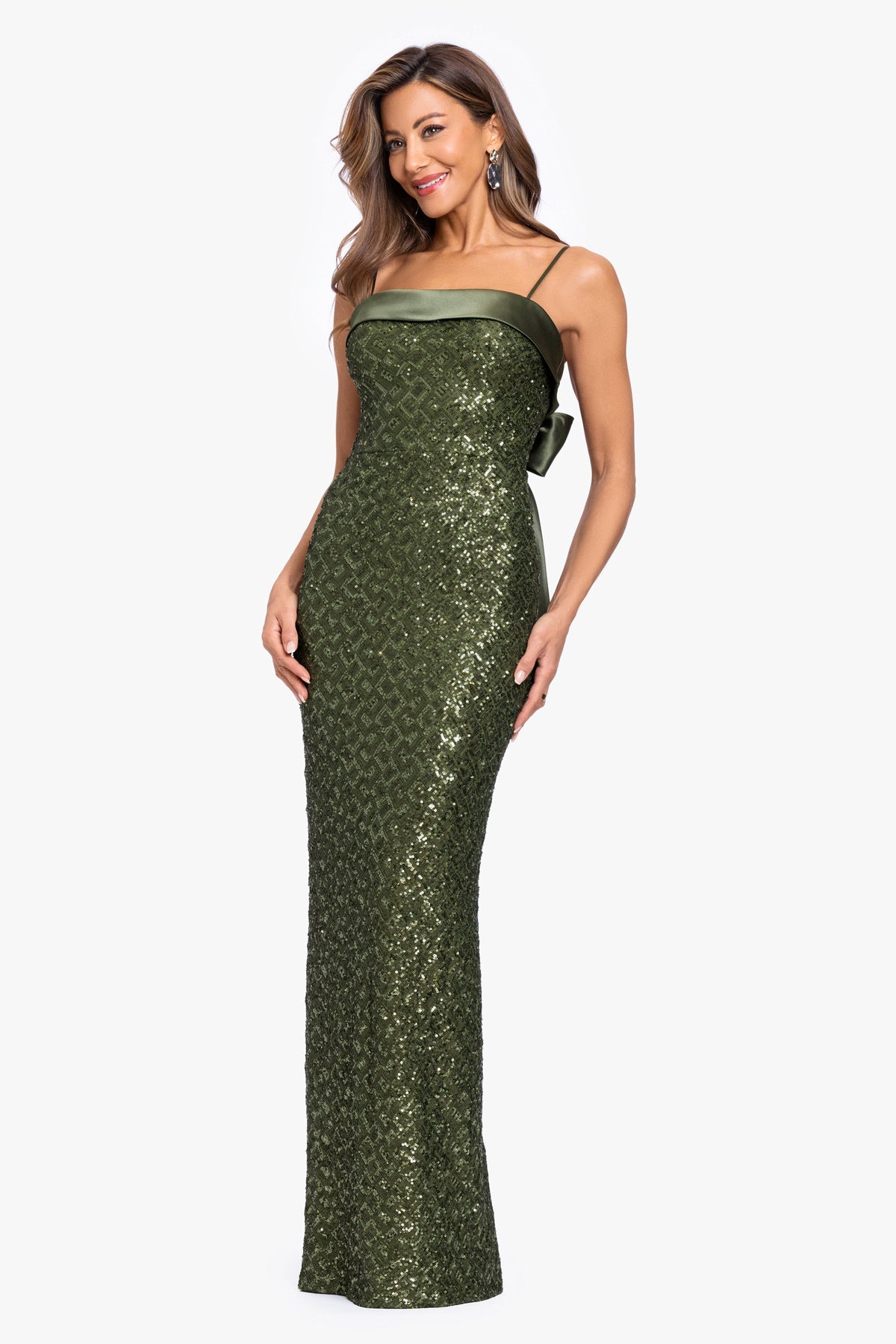 XSCAPE "Gloriana" Sequin Spaghetti Satin Combo Dress
