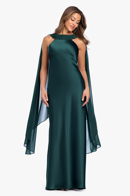 XSCAPE "Monica" Satin & Hammered Chiffon Scarf Dress