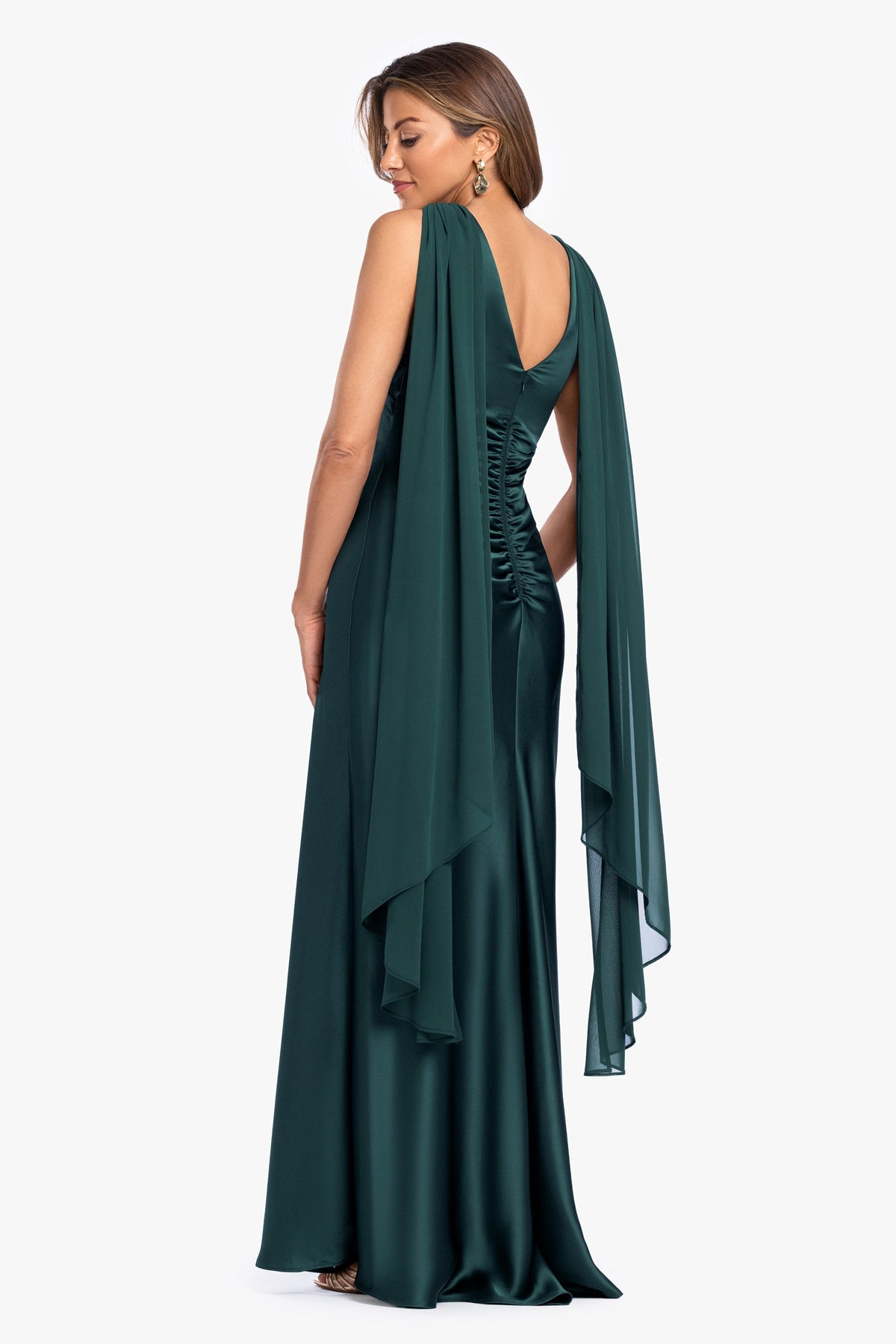 XSCAPE "Monica" Satin & Hammered Chiffon Scarf Dress