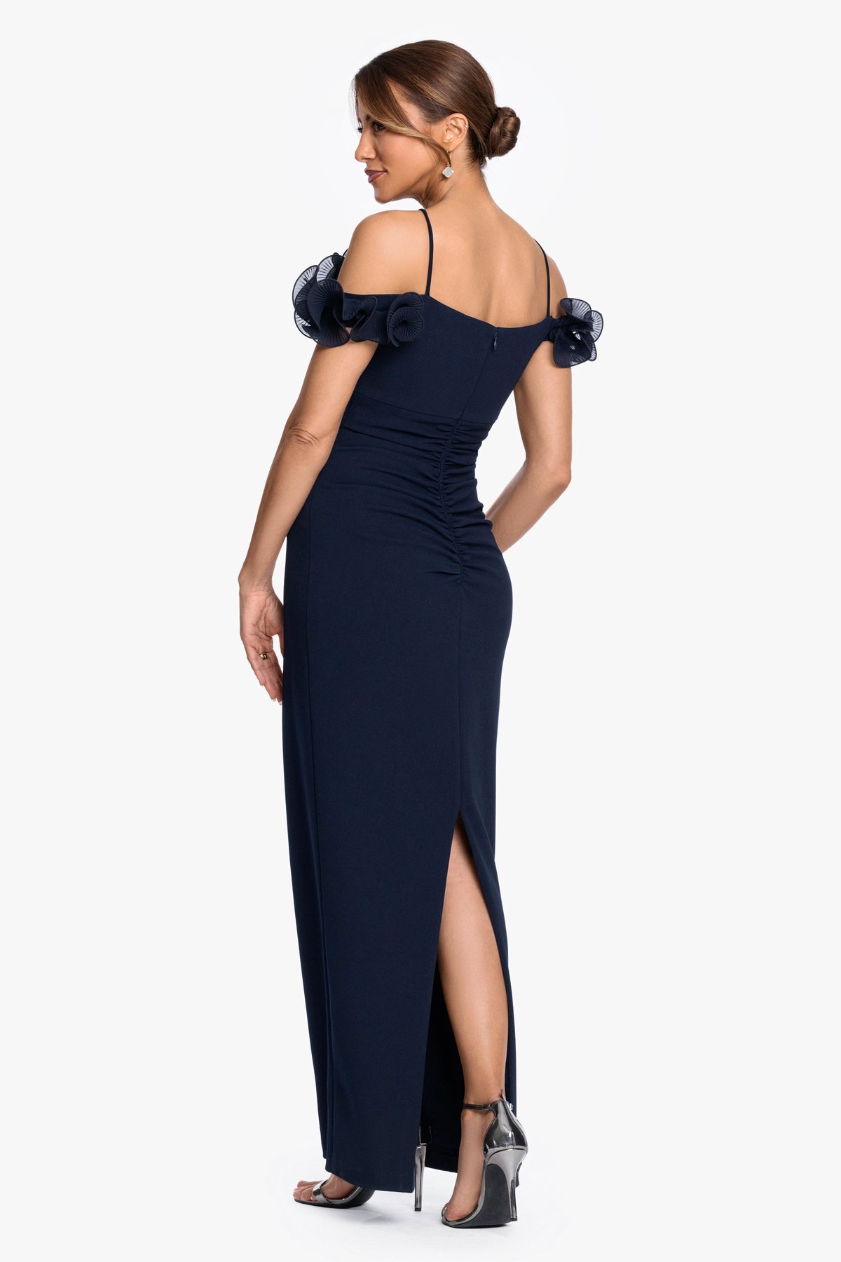 XSCAPE "Luna" Scuba Crepe & Chiffon Ruffle Dress