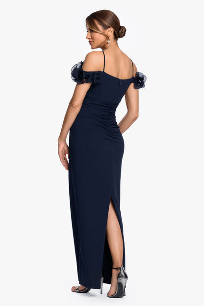 XSCAPE "Luna" Scuba Crepe & Chiffon Ruffle Dress