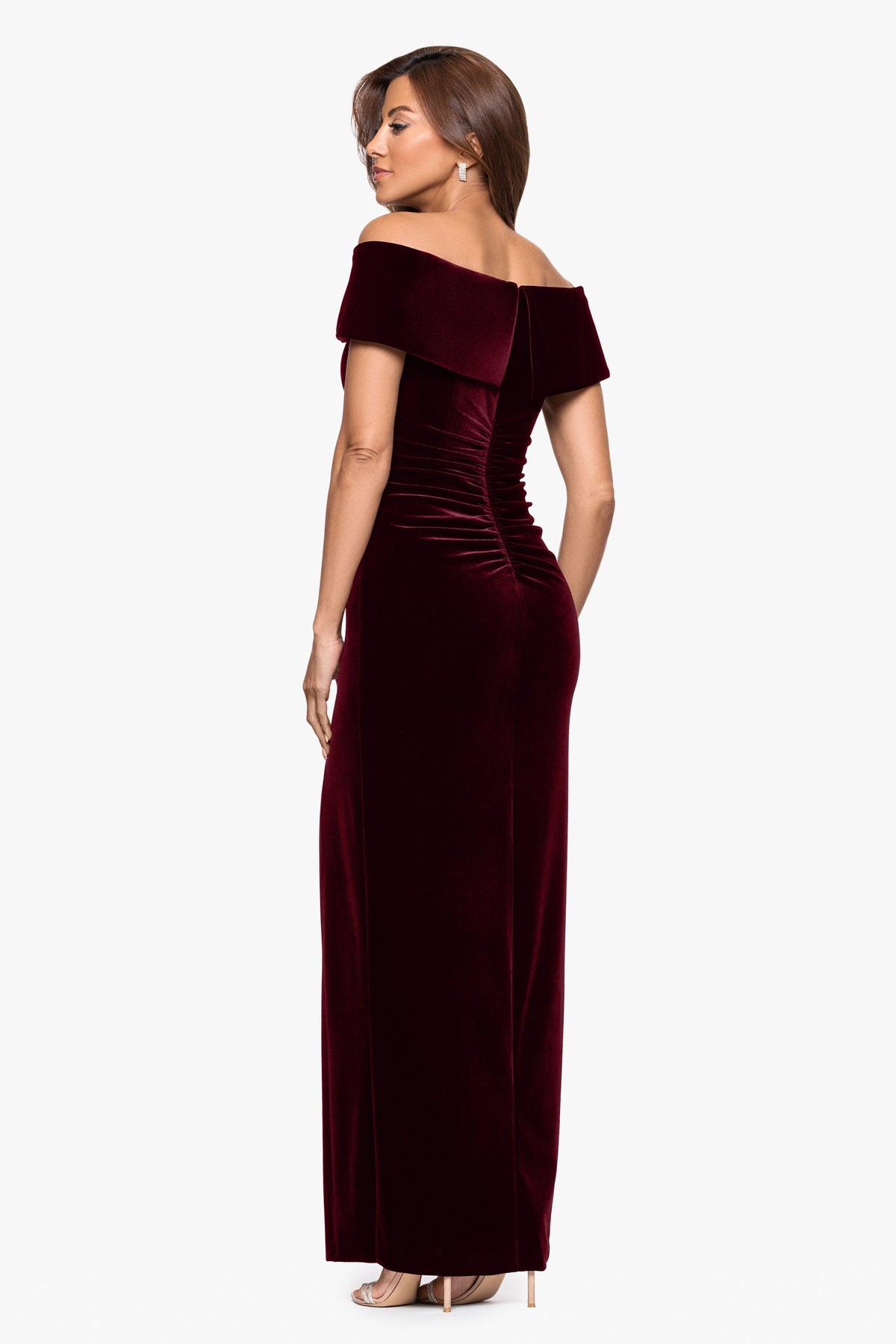 XSCAPE "Charmaine" Velvet Off The Shoulder Gown