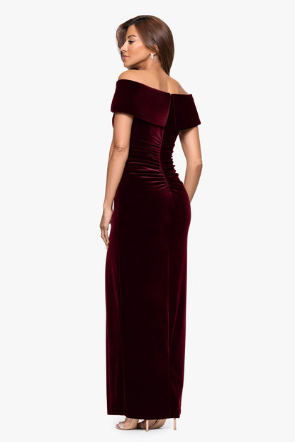 XSCAPE "Charmaine" Velvet Off The Shoulder Gown