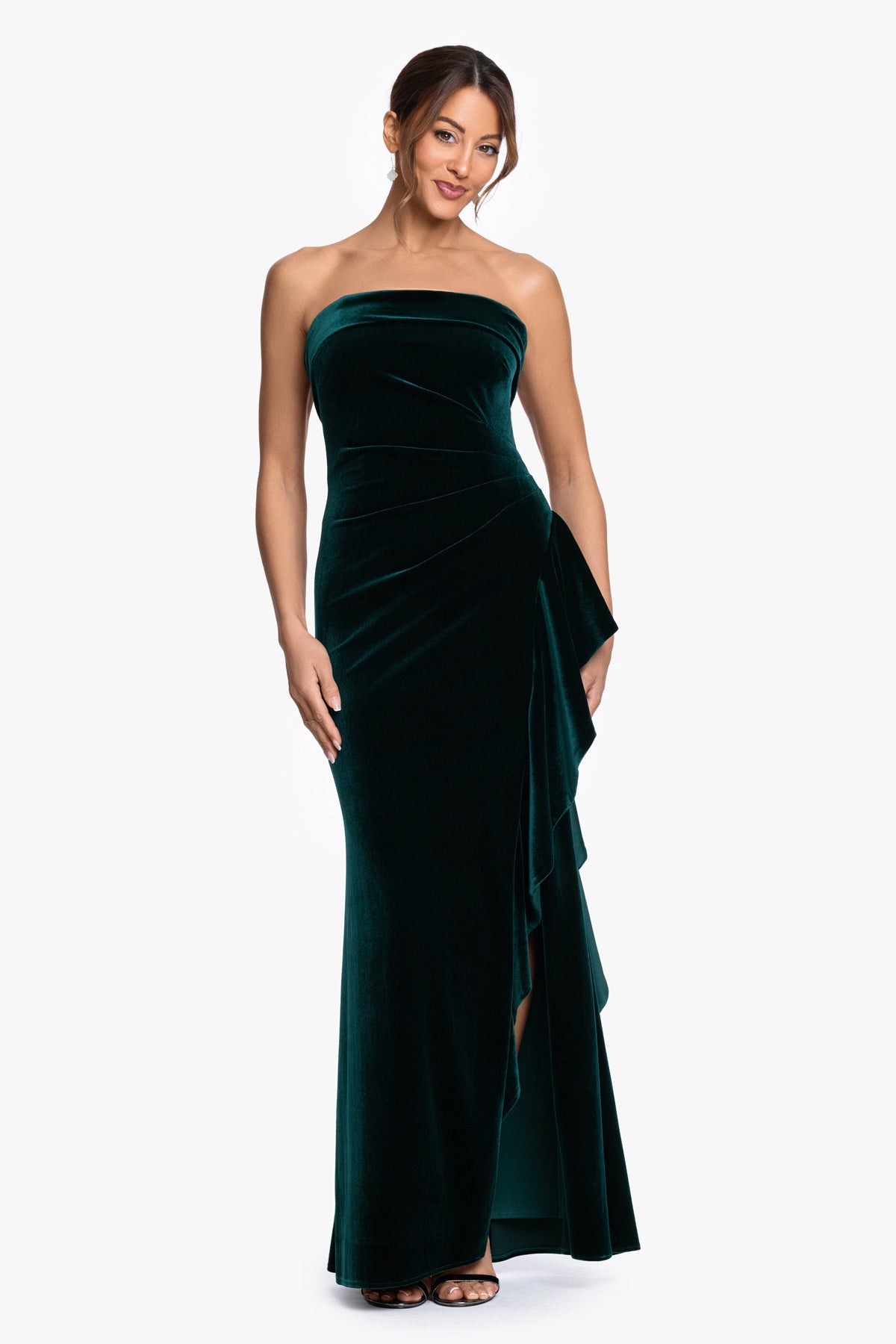 XSCAPE "Dillon" Stretch Velvet Strapless Dress