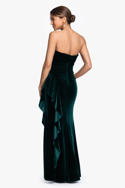 XSCAPE "Dillon" Stretch Velvet Strapless Dress