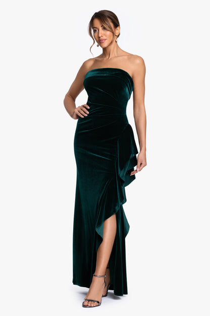 XSCAPE "Dillon" Stretch Velvet Strapless Dress