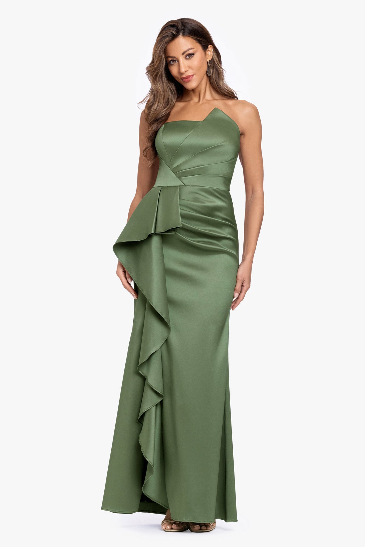 XSCAPE "Effie" Mikado Asymmetrical Strapless Dress