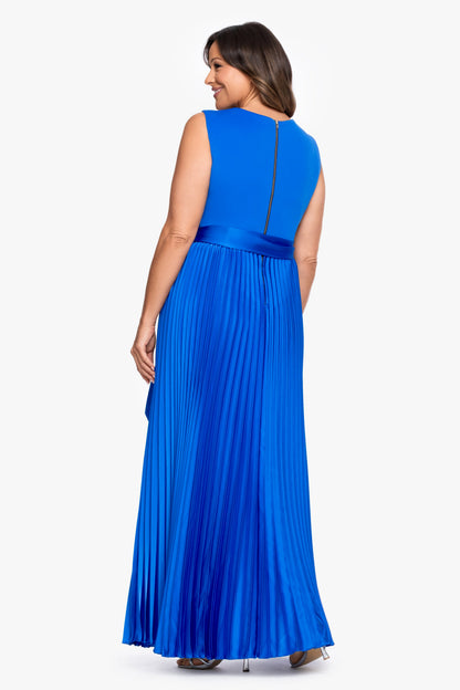XSCAPE Plus "Cypress" Techno Scuba & Satin Pleated Tie Skirt Dress