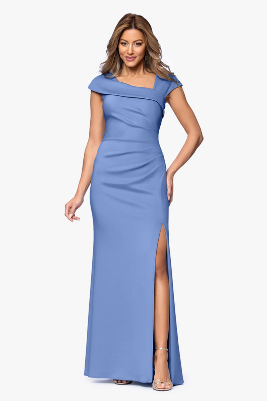 XSCAPE "Lenore" Techno Scuba Asymmetrical Neckline Dress