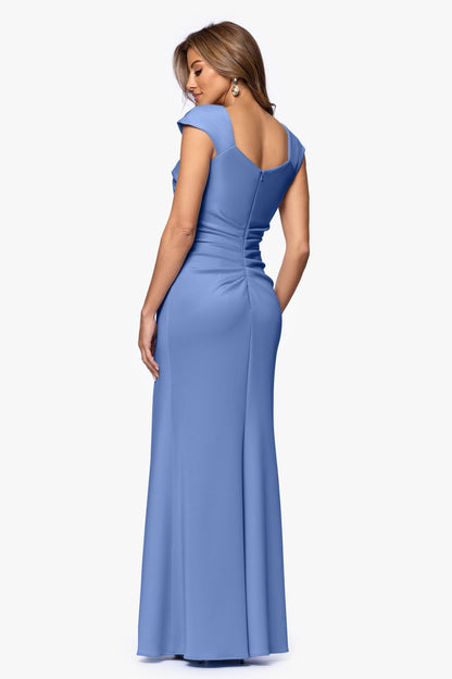 XSCAPE "Lenore" Techno Scuba Asymmetrical Neckline Dress