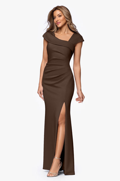 XSCAPE "Lenore" Techno Scuba Asymmetrical Neckline Dress