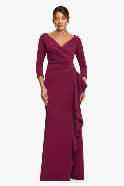 XSCAPE "Clarissa" Techno Scuba Long Sleeve Ruffle Dress