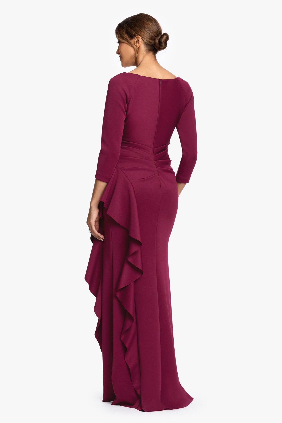 XSCAPE "Clarissa" Techno Scuba Long Sleeve Ruffle Dress