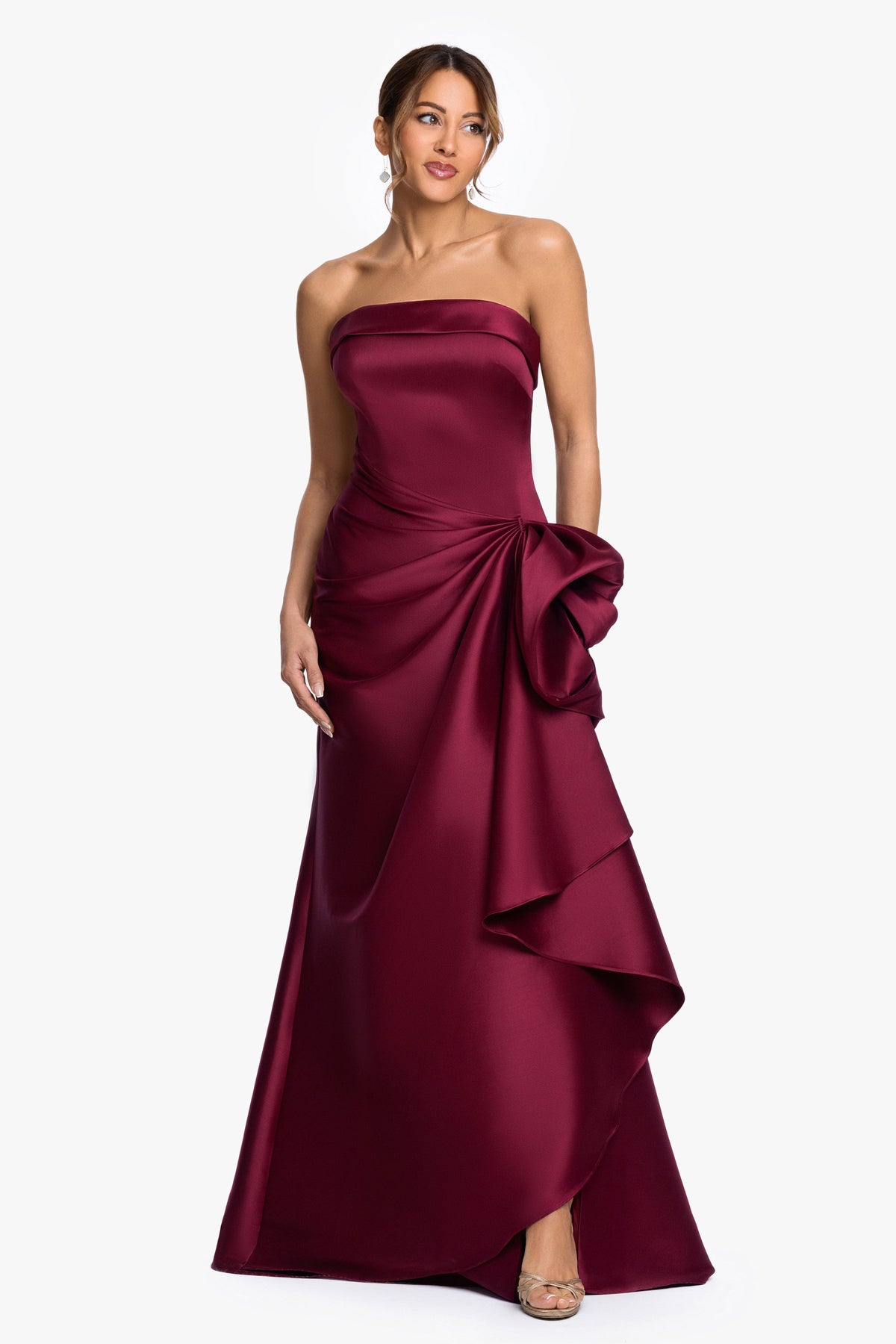 XSCAPE "Diana" Mikado Strapless Rouched Dress