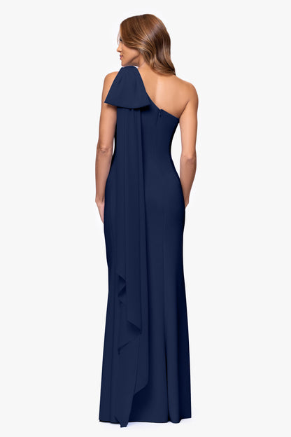 XSCAPE "Gwen" Techno Scuba One Shoulder Sash Dress