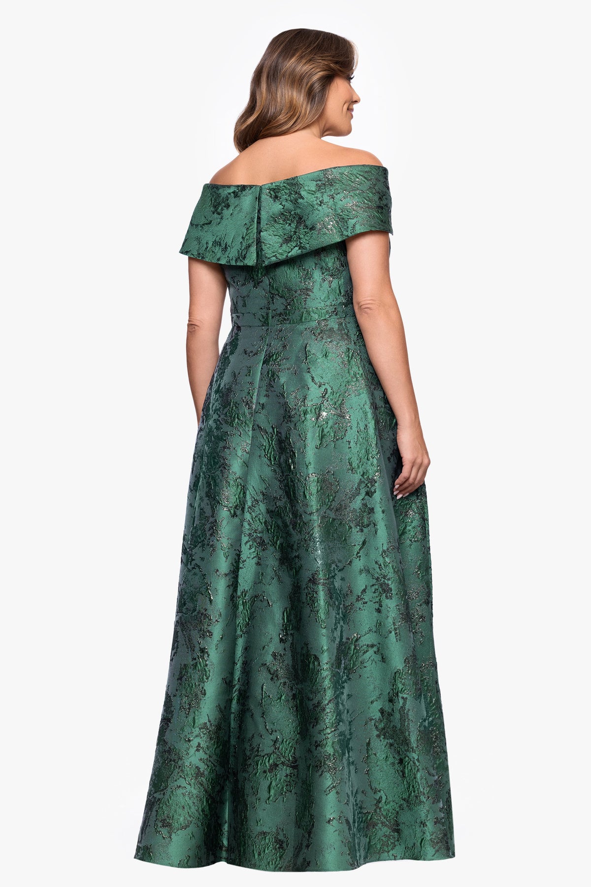 XSCAPE Plus "Daphne" Brocade Off Shoulder Dress