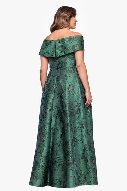 XSCAPE Plus "Daphne" Brocade Off Shoulder Dress