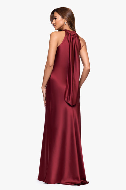 XSCAPE "Francesca" Satin Halter Tie Neck Dress