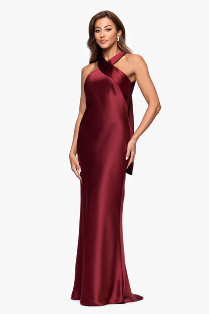 XSCAPE "Francesca" Satin Halter Tie Neck Dress