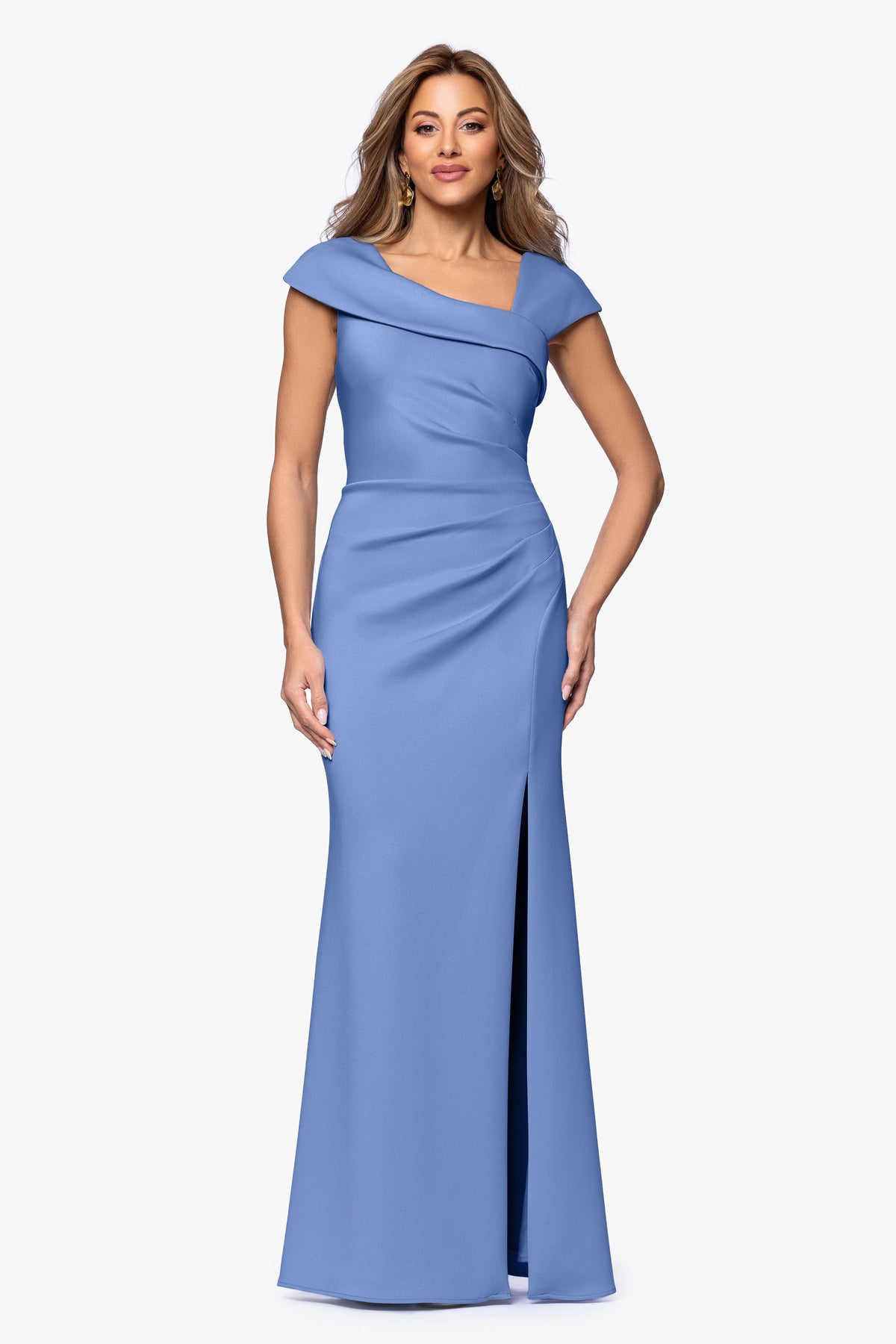 XSCAPE Petite "Lenore" Techno Scuba Asymmetrical Neckline Dress