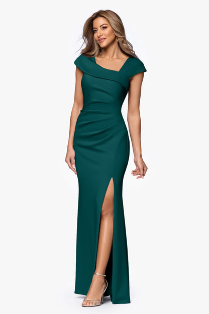 XSCAPE Petite "Lenore" Techno Scuba Asymmetrical Neckline Dress