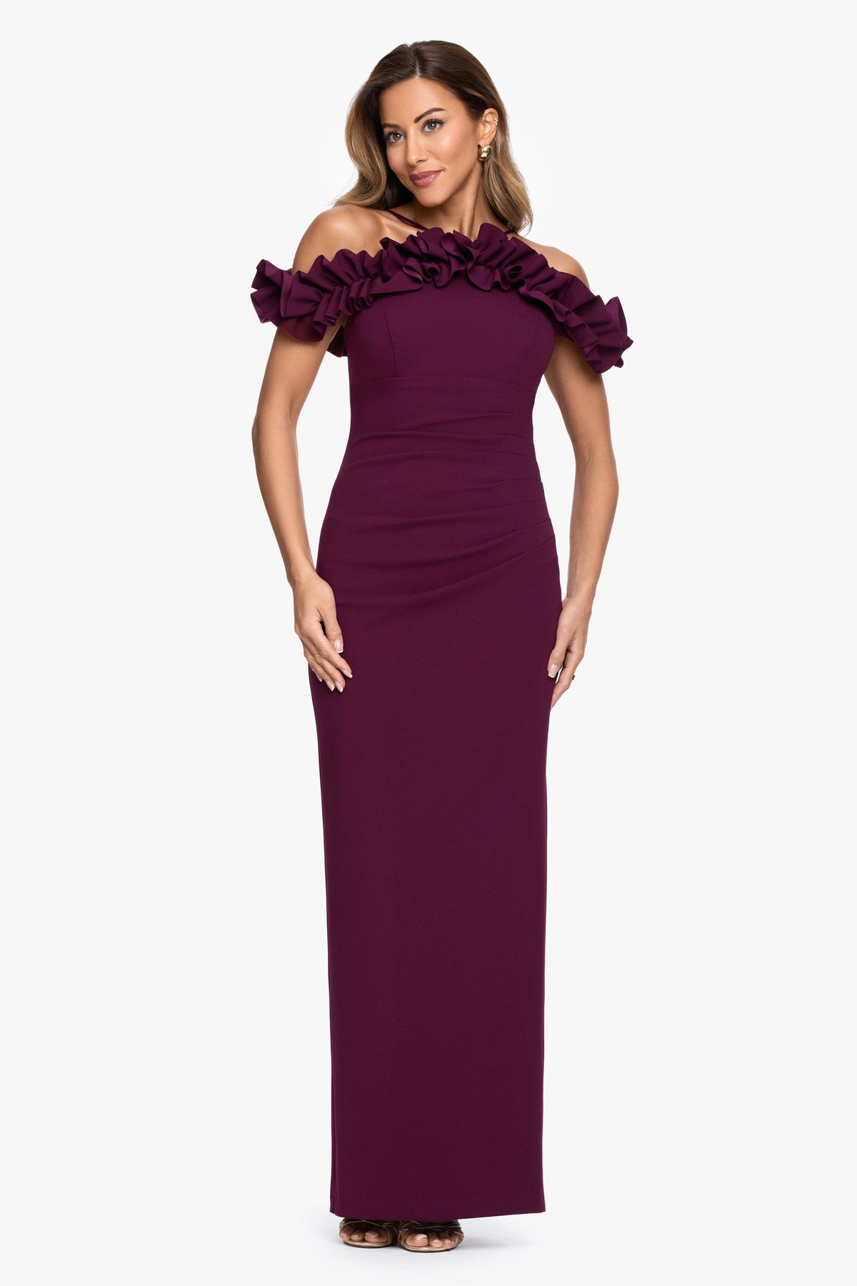 XSCAPE "Tyla" Scuba Crepe Ruffle Top Dress