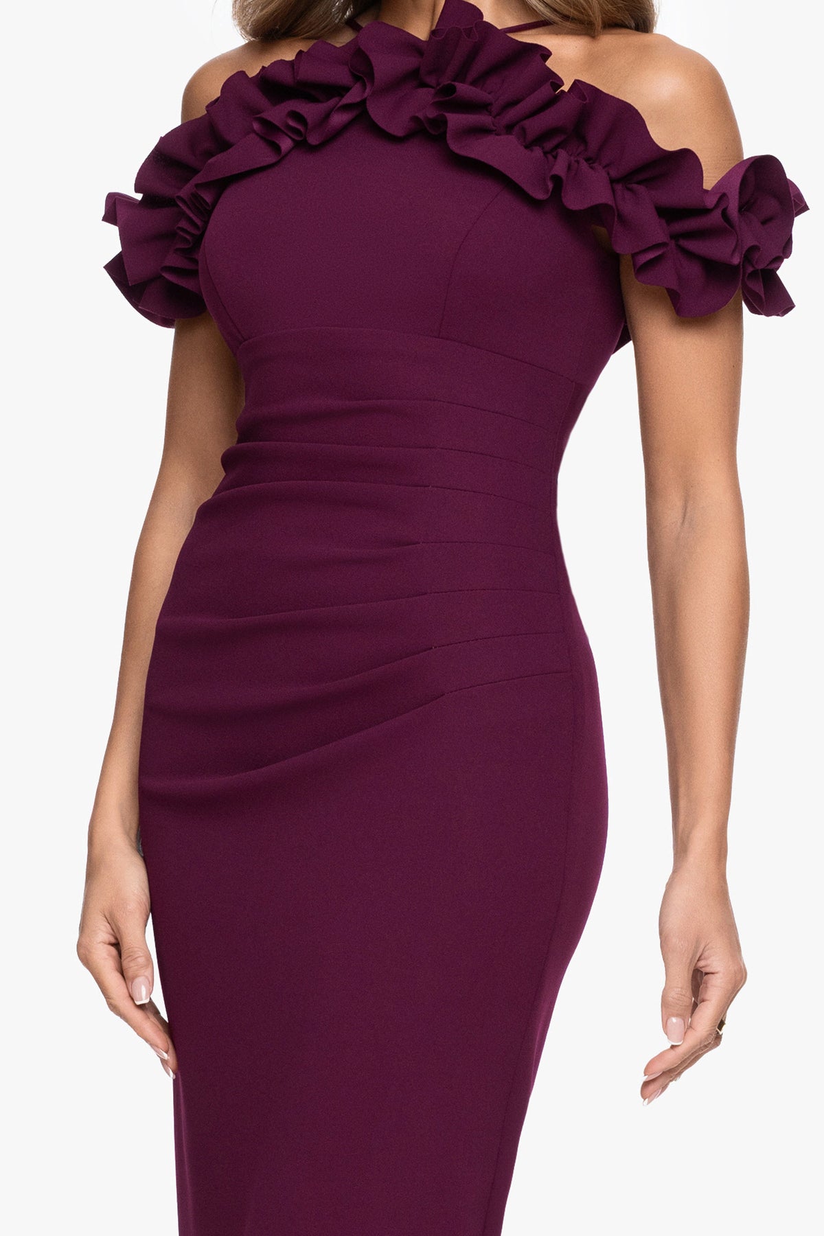 XSCAPE "Tyla" Scuba Crepe Ruffle Top Dress