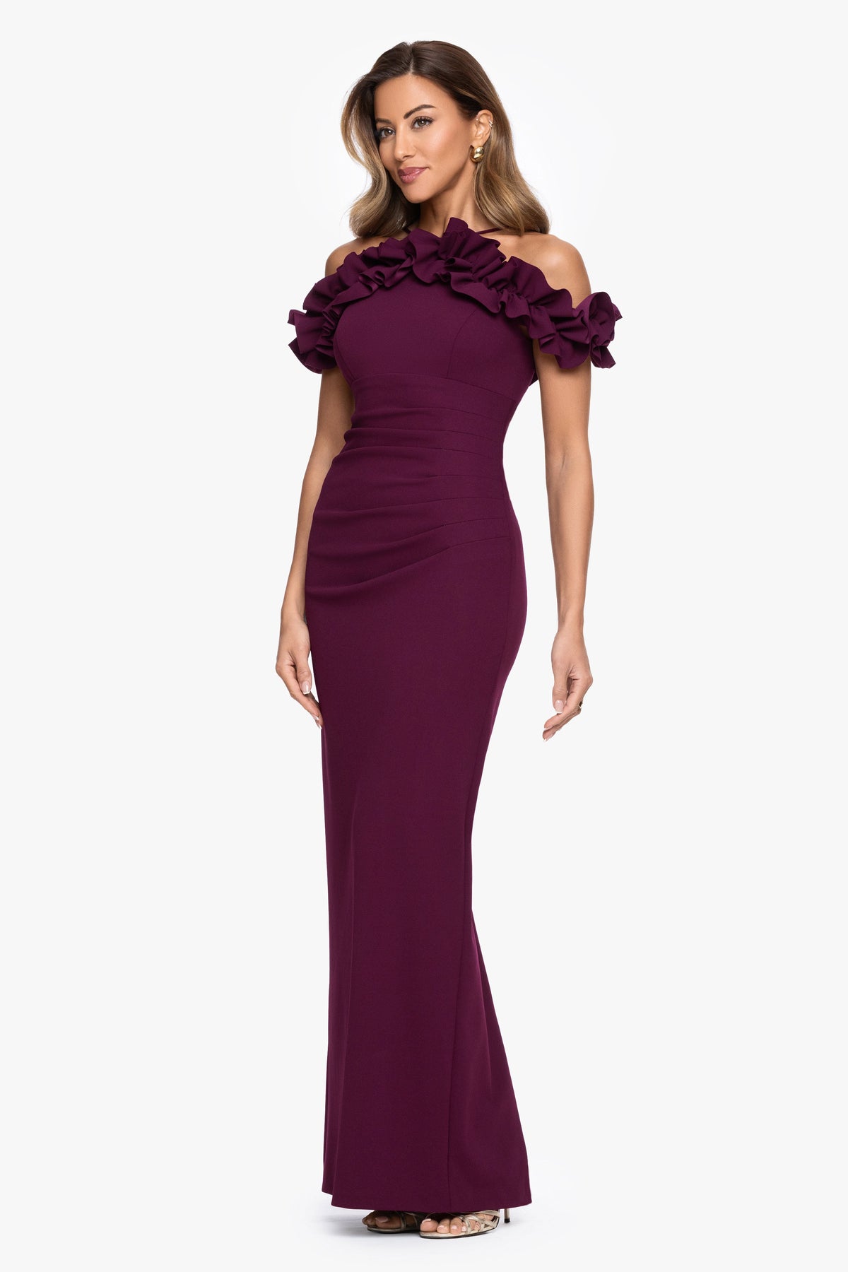 XSCAPE "Tyla" Scuba Crepe Ruffle Top Dress