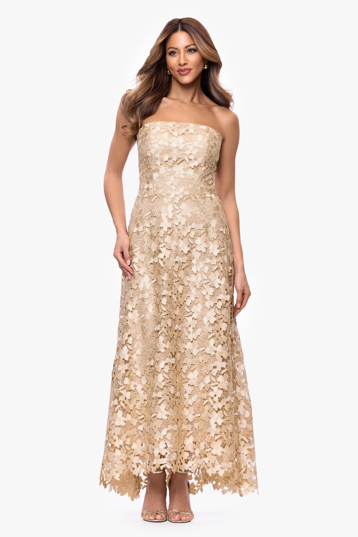XSCAPE "Colby" Lace Strapless Gown
