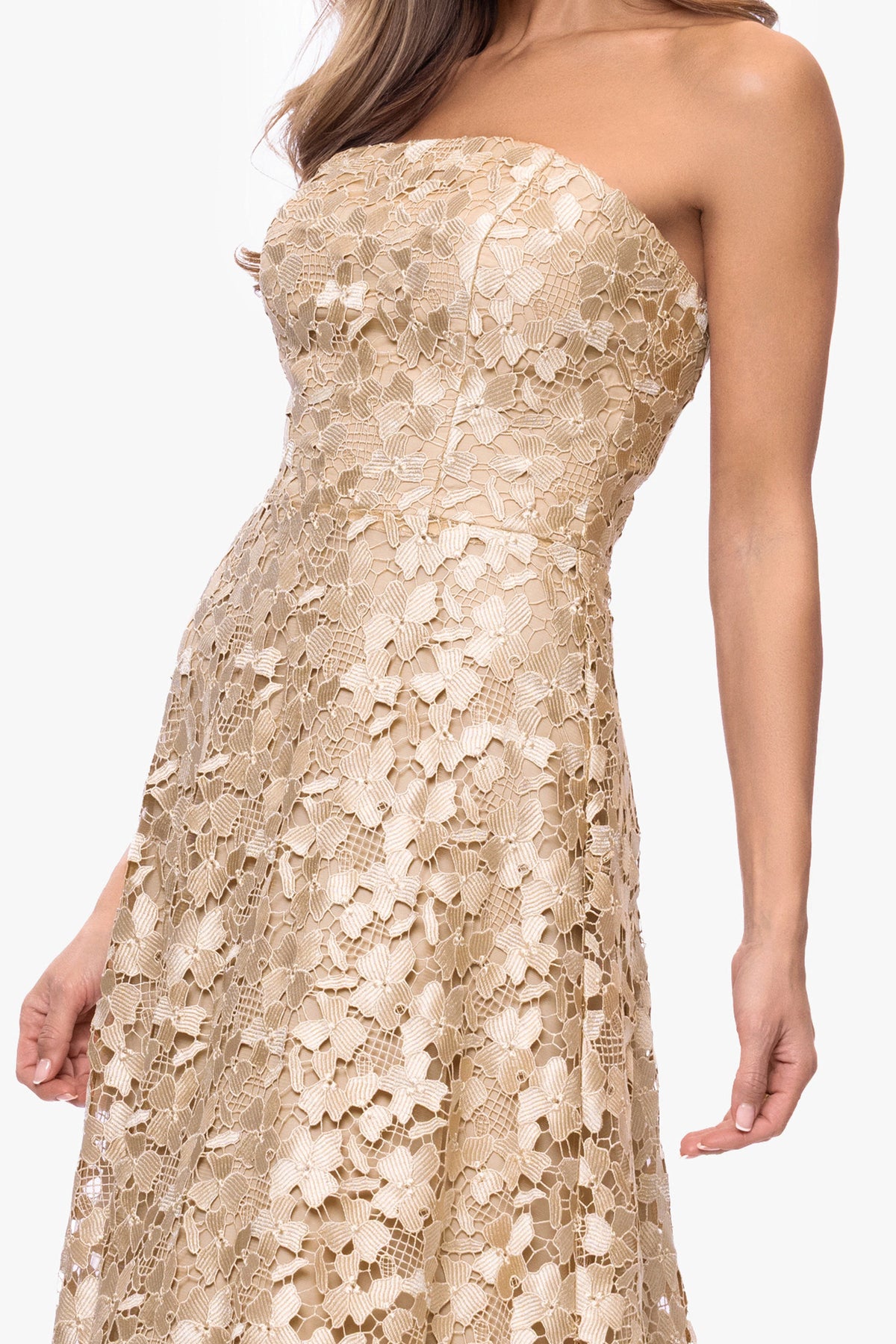 XSCAPE "Colby" Lace Strapless Gown