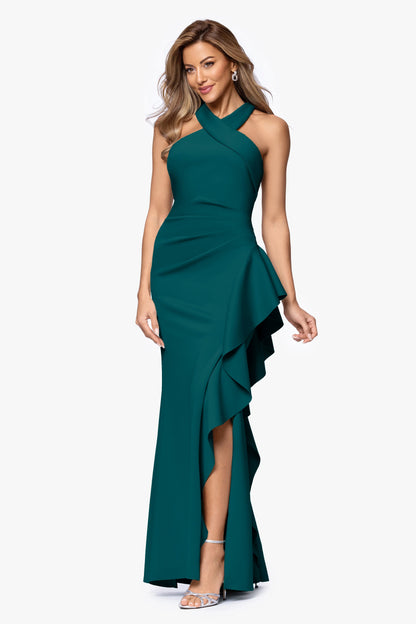 XSCAPE Petite "Gigi" Techno Scuba Cross Neck Dress