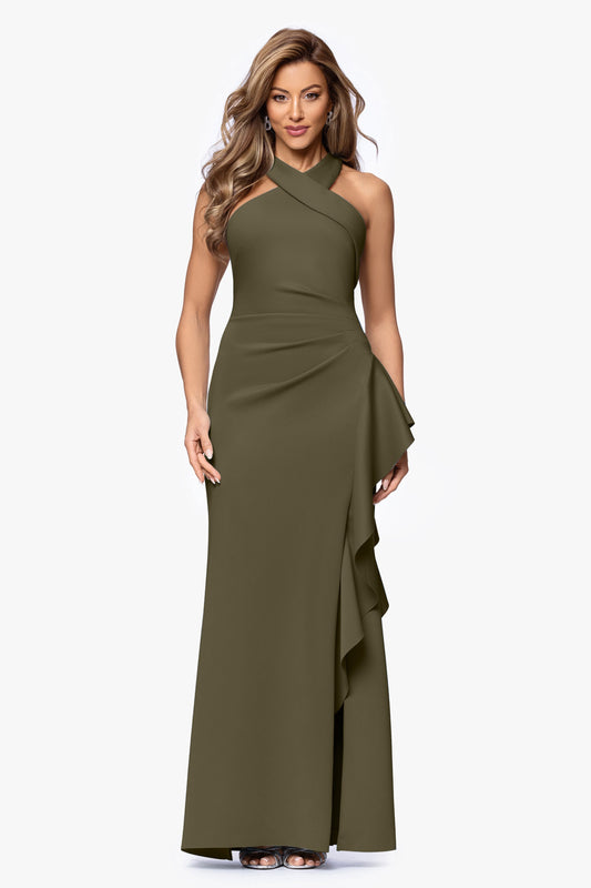 XSCAPE Petite "Gigi" Techno Scuba Cross Neck Dress