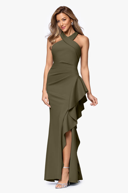 XSCAPE Petite "Gigi" Techno Scuba Cross Neck Dress