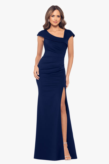 XSCAPE Petite "Lenore" Techno Scuba Asymmetrical Neckline Dress