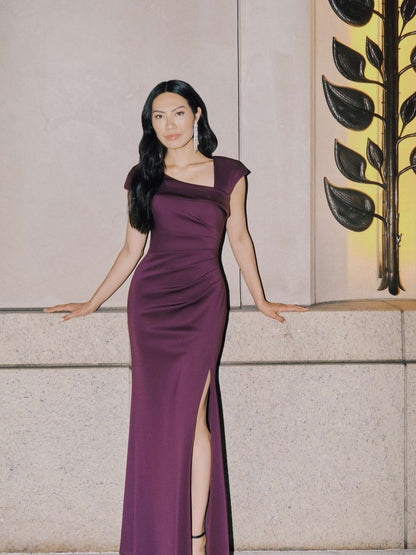 XSCAPE "Lenore" Techno Scuba Asymmetrical Neckline Dress