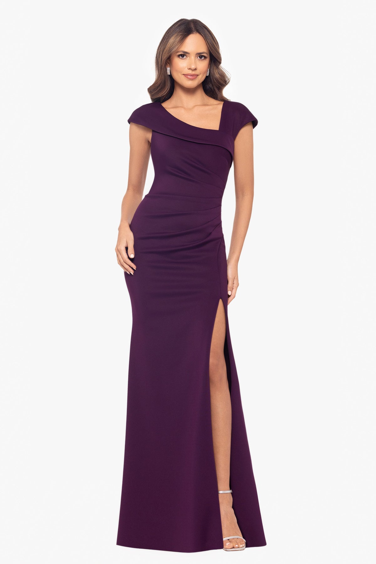 XSCAPE "Lenore" Techno Scuba Asymmetrical Neckline Dress