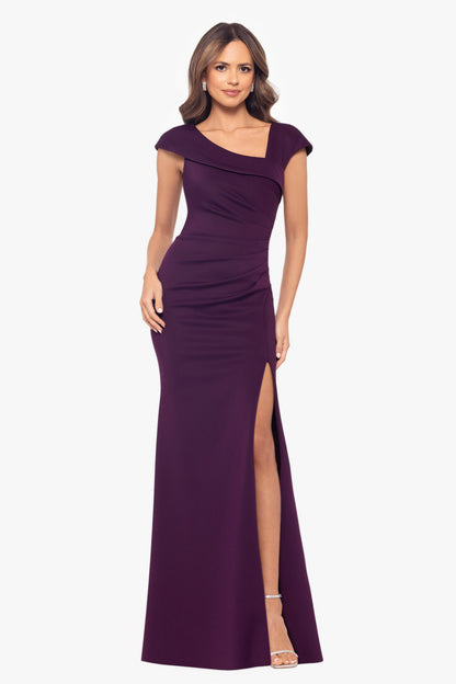 XSCAPE "Lenore" Techno Scuba Asymmetrical Neckline Dress