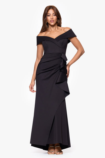 XSCAPE Petite "Patti" Techno Scuba Off The Shoulder Dress