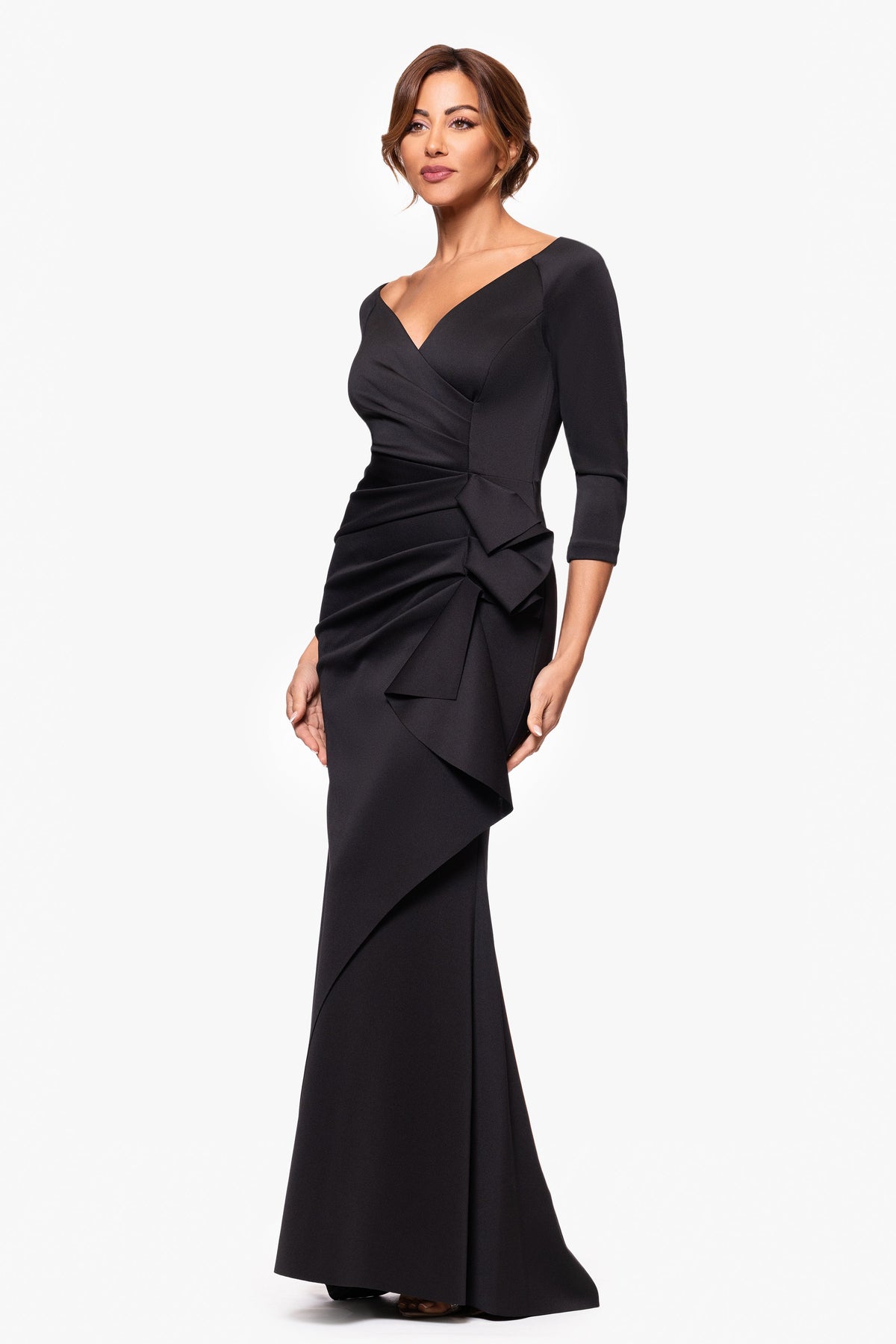 XSCAPE Petite "Lexi" Techno Scuba Long Sleeve Dress